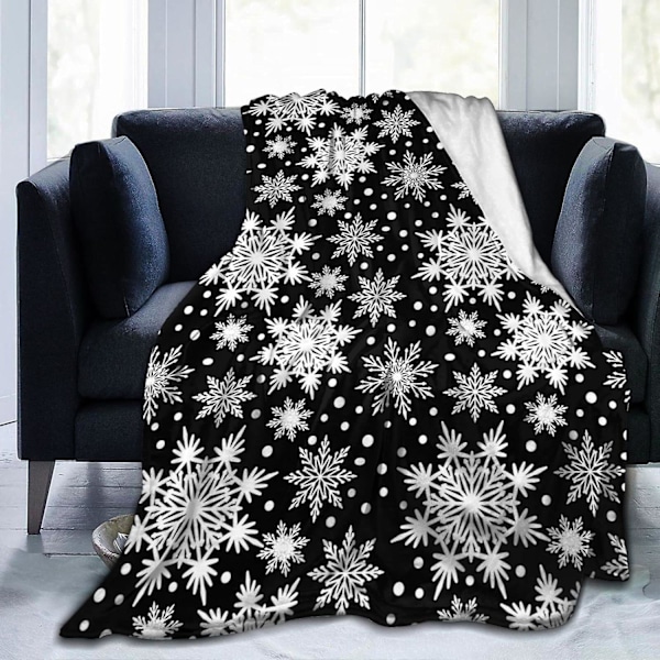 Vinter Snöflinga Svart Täcke Super Mjukt Varm Fyra Säsonger Juldekoration Ullfilt För Säng Stol Bil Soffa Sovrum 152.4 Cm X 127.7 Cm
