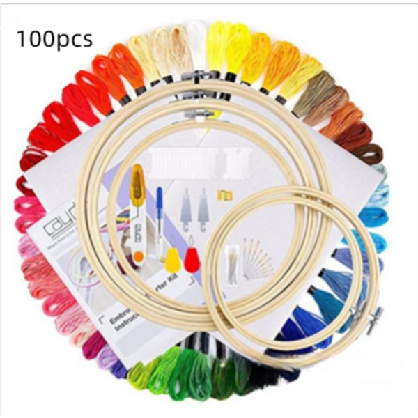 Broderikit 5 Bambubroderiringar 100 Färgade Trådar