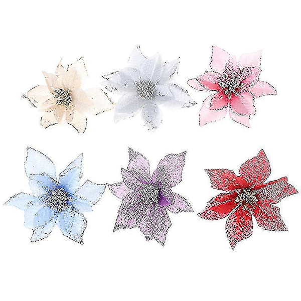 10 st konstgjorda blommor julgransprydnader bröllopsfest dekor blommor (blå)
