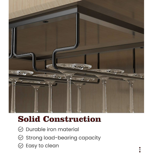 Vinglasstativ, 4 rækker Vinglas Holder Opbevaring Hanger Metal Organizer Under Cabinet Stemware Rack Til Bar Køkken Skab, Sort
