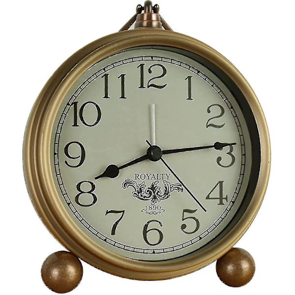 Gyllene bordsur, retro vintage tyst bordslarm väckarklocka batteridriven tyst kvartsrörelse hd-glas för sovrum vardagsrum