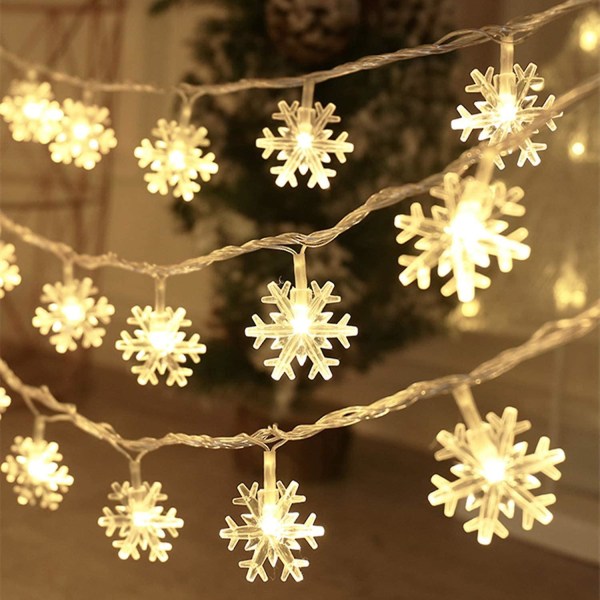Julbelysning, 20 Ft 40 Led Snowflake String Lights Batteridrivna vattentäta Fairy Lights