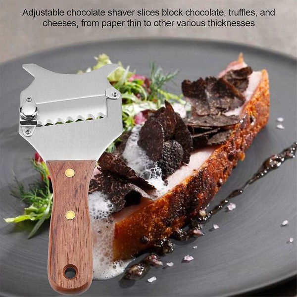Trøffelhøvel, trøffelostkutter i rustfritt stål, justerbart sjokoladeblad med slitesterkt trehåndtak for kjøkkenutstyr