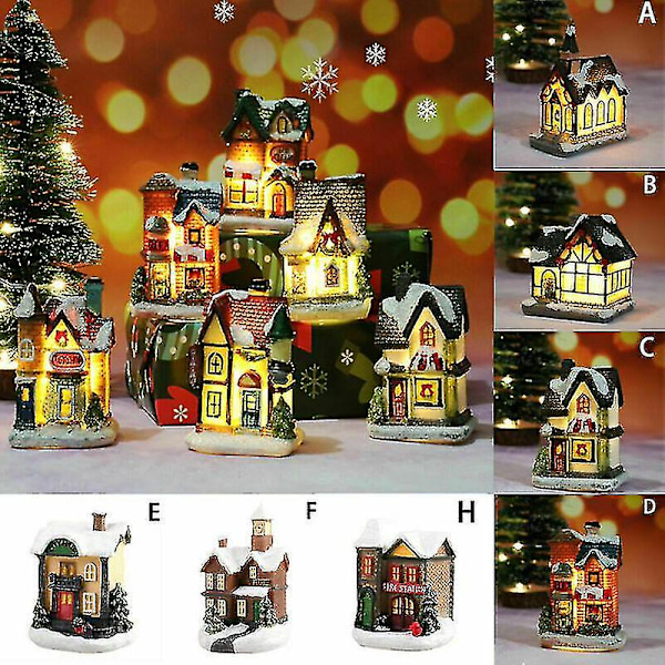 Julelandsbyhuse Julemand Snemand Tog Snescene LED Lys Op Julepynt Harpiks (H)
