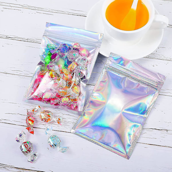 100 stycken holografiska förpackningsväskor förvaringsväska för mat (holografisk färg 7,5 * 10 cm)