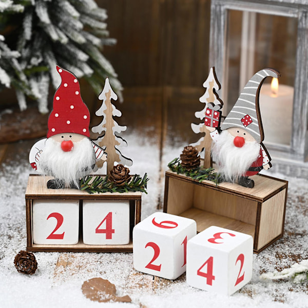 Kalender Ornament Söt Tomte Design Träjulkalender Ornament för Hemmet
