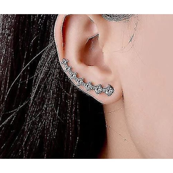 7 Krystal Øremanchetter Hoop Climber S925 Sterling Sølv Øreringe Hypoallergeniske Øreringe