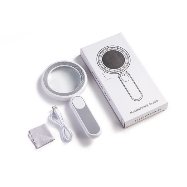 21 LED-lampor, varmt och kallt ljus, hög läsprestanda, underhåll, touch-switch, laddning, 8-faldig förstoringsglas