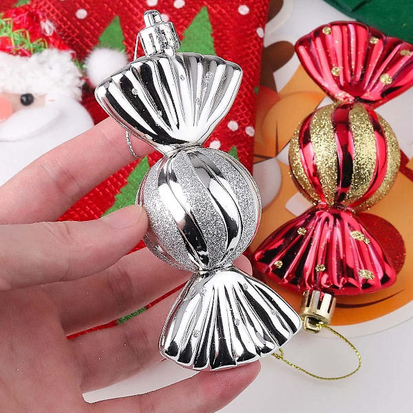Julgranspynt i form av godis - Godisjulgransdekorationer - 13 cm roliga glitterjulgransdekorationer godispynt (silver)