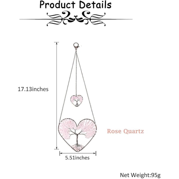 Rosekvarts Hjerte Livets Tre Drømmefanger Hengepynt Bohem Rosa Dobbelte Hjerter Tre