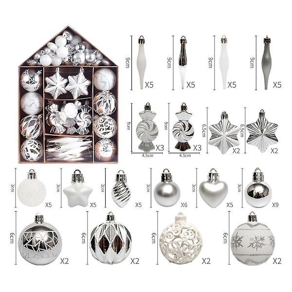 73-dels julgranskulor-set, julgransdekoration, målade julkulor i presentförpackning