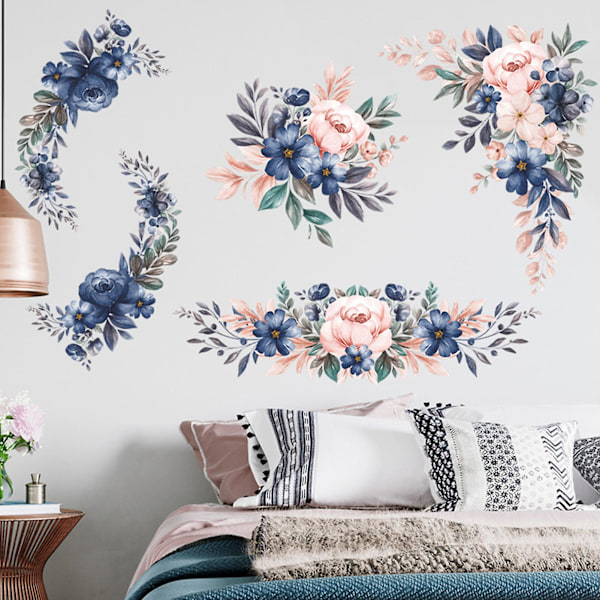 Väggdekaler med blommönster, självhäftande PVC, barnrumsdekoration, hemdekor