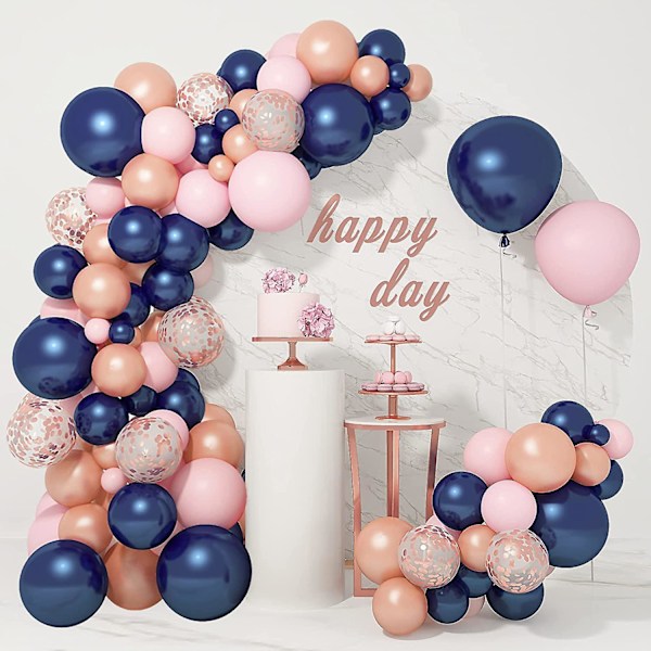 Könsavslöjande Festtillbehör Roséguld Marinblå Och Rosa Latexkonfetti Pärlemorballonger Girlang Båge Kit För Födelsedagsfest Baby Shower Dekoration