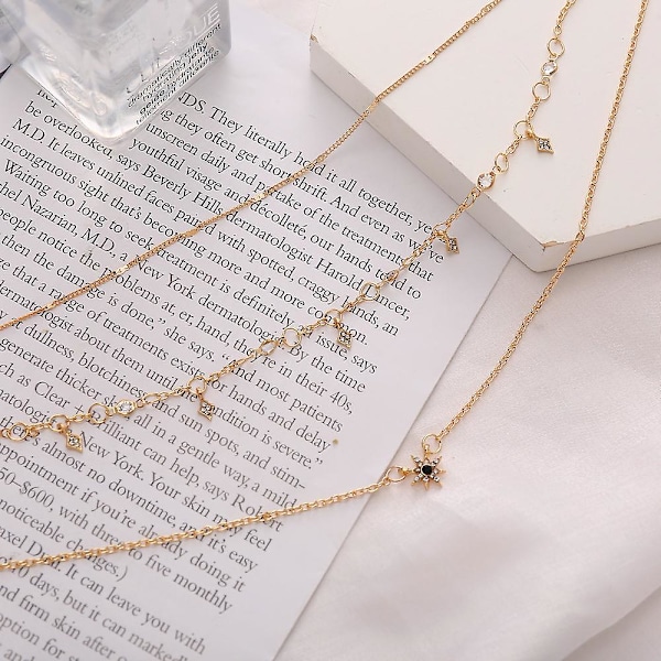 Bohemia Lagdelt Choker Halskjede Stjerne Og Måne Halskjede Stjerne Choker Rhinestone Stjerne Måne Charm Anheng Halskjede Flerlags Halskjeder For Kvinner Og Jente