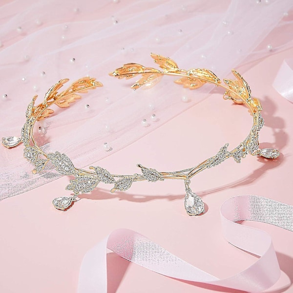 Bryllupskrone Hodebånd Krystall Henger Tiara Hodebånd Blad Hodebånd For Pageanter Bryllup Prom Bursdag Nyttår Valentinsdag - Gull Og Sølv(2pak