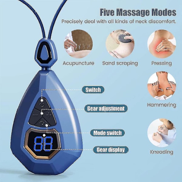 Mini Massager Cervikal Ryggrad Elektromagnetisk Puls Massager Lymfatisk Smärtlindring Nackmassage Flerfärgsval (Blå)