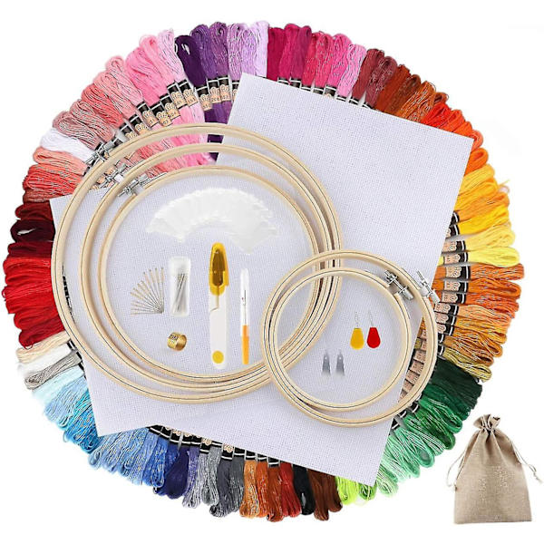 Broderikit, 100 Färger Korsstygn Kit, Med Jutepåsar Bambusramar Broderi Tyg För Korsstygn Broderi Stickning Brasilianska Armband