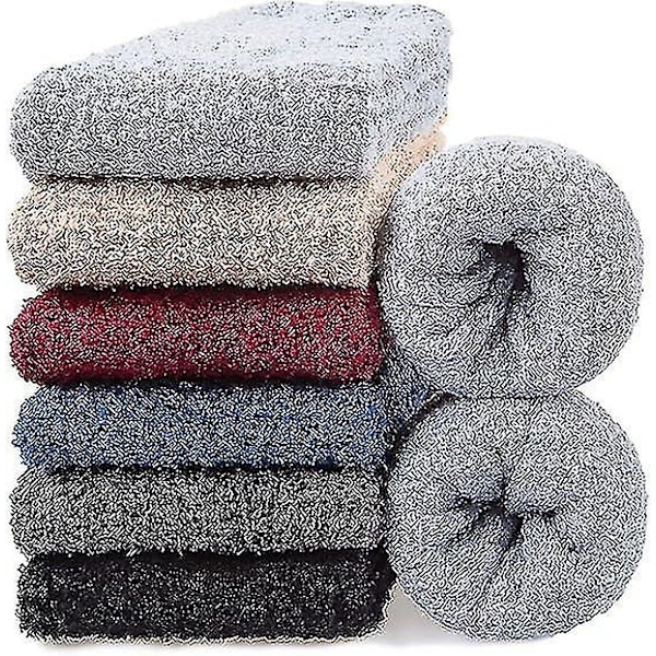 6 Par Mäns Fuzzy Strumpor Vintertofflor Fleece Strumpor Män