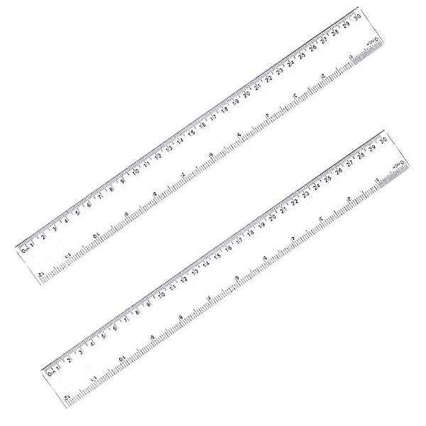 Set med 2 st raka linjaler i akryl, mätområde 0-30 cm, transparenta precisionsskalor