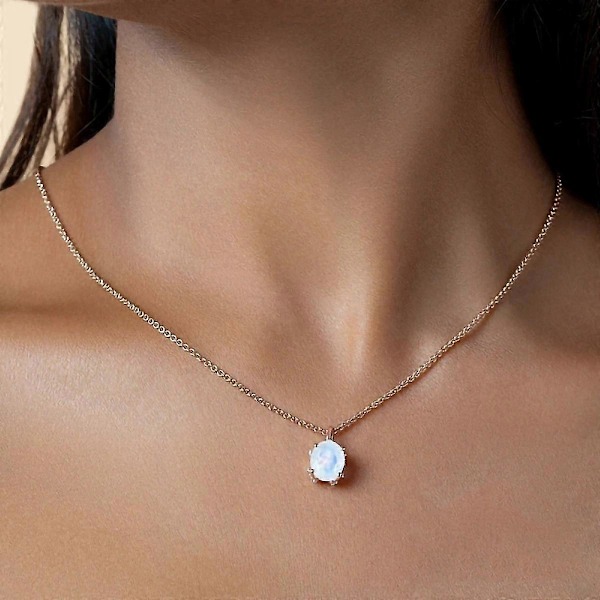 Månstenshalsband Chokerhalsband för kvinnor Regnbåge Syntetisk Månsten med Sterling Silver Kedja 16-18 Tunt Kort Halsband Gåva till Kvinnor