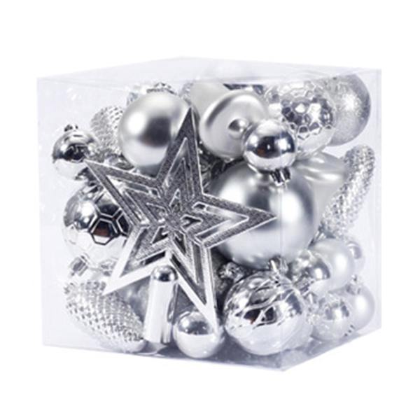 45-dels Set Julgranskulor Dekoration Utsökt Hantverk Osplitterlig Plast Julgran Färgfast Hängande Boll Ornament för Hemmet (Silver)