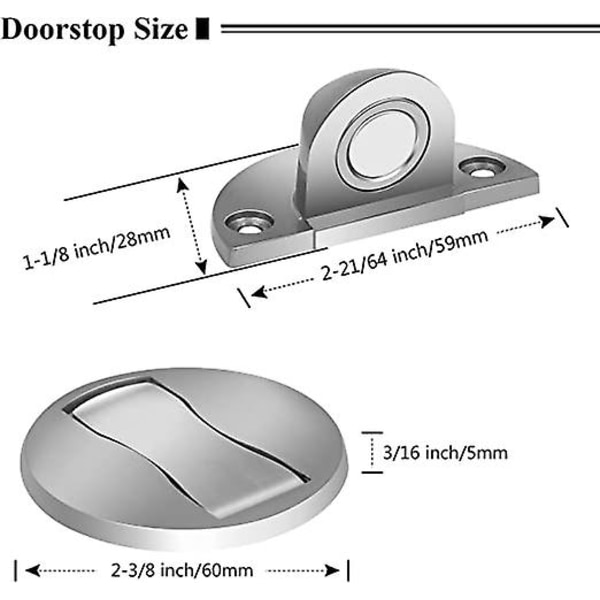 2-pak magnetiske dørstoppere i børstet sinklegering, usynlige, kraftige, sølv