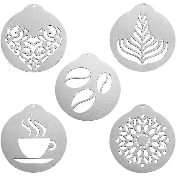 Rostfria kaffemallar - Kaffedekorationsmall Barista Cappuccino Arts Mallar Kaffe Girlang Formar Tårtformar