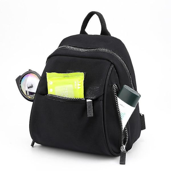 Mini Ryggsäckar för Kvinnor Anti-stöld Vattentät Nylon Liten Ryggsäck Kontorsdam Multi-fickor Axel Rem Ryggsäck Reseförvaring Väska-Svart