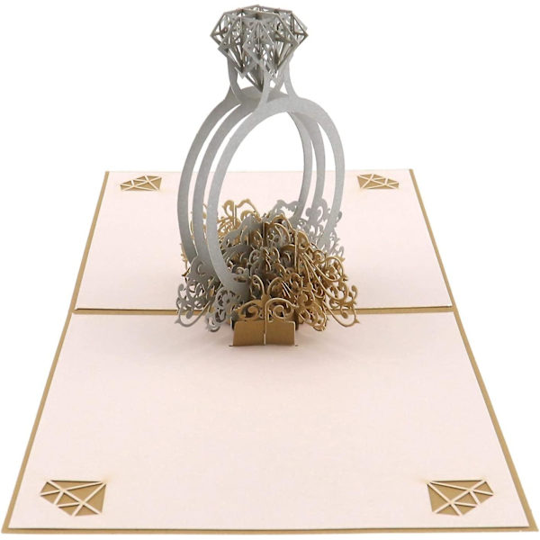 Pop Up Diamant Ring Kort 3D Pop Up Gratulationskort Bröllopskort med Kuvert Par Kärlek Fest Souvenir