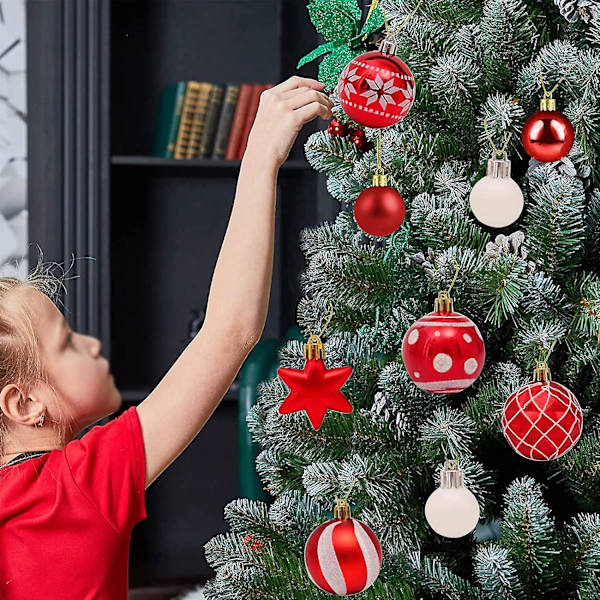 42 st Shattersäkra Julgranskulor för Julgran, Bröllop, Fest (röd/vit)