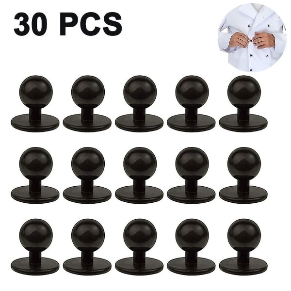 Runde knapper til kokkejakker, 30 stykker, sort, 11 mm hoveddiameter