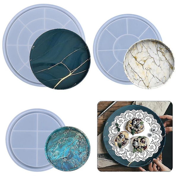 Rund Bakke Epoxy Harpiks Form Frugtplade Bræt Underkop Silikonform DIY Håndværk Ornamenter Hjem Dekorationer Støbningsværktøjer (M)