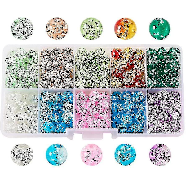 200 stk 10 Farvede Crackle Lampwork Glasperler 8mm Håndlavede Runde Spacer Perler