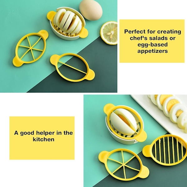 Egg Cutter, 3 i 1 Kokt Egg Slicer Egg Chopper Preservert Egg Cutter Hjem Restaurant Kjøkkenverktøy
