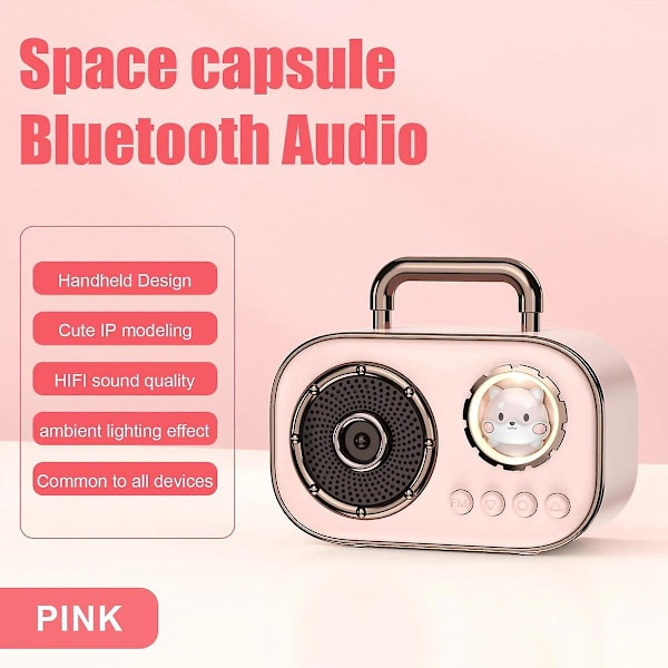 Retro Bluetooth Högtalare Subwoofer Mini Högkvalitativ Skrivbordshögtalare Bärbar Hemhögtalare - Rosa