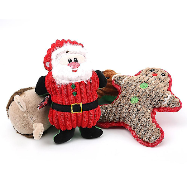 Jule-Plush Interaktive Hunde-Kvæk-Legetøj Julegave Til Lille Mellemstor Stor Kæledyr Inkluderet Ginger Man Reindeer Julemand-Julepynt (3 stk