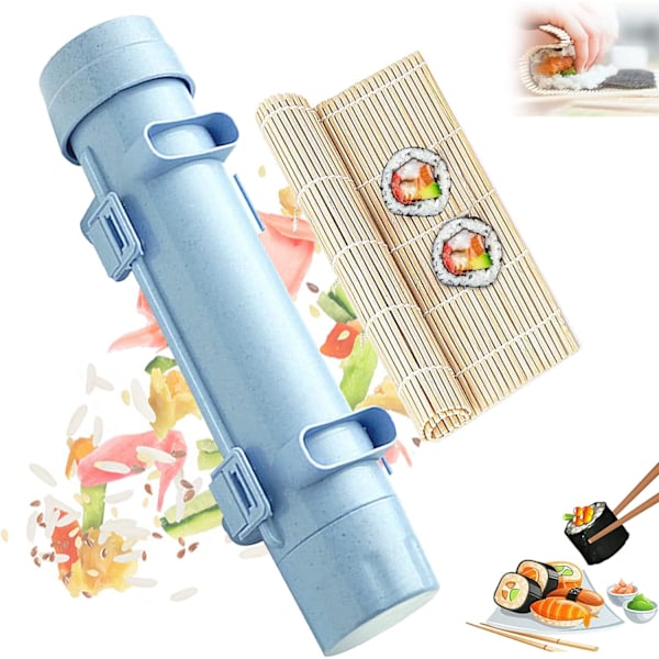 Sushi-maskin, Sushi DIY-maskin, Sushi Bazooka, Sushi Matte, Rullmaskin, Grönsaks- och köttbullsmaskin, Kökstillbehör Sushi-verktyg (Blå)