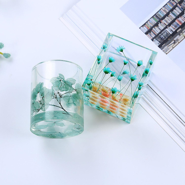 2 stk. Diy firkantet harpiksform terning og cylinder silikoneforme Diy blomsterpotteforme potteform kuglepenneholderforme