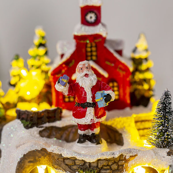 Nyt varmt oplyst julelandsbyhus med musik og roterende tog til julepynt