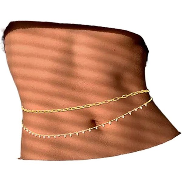 Pärlmidja kedjor guld skiktad mage kroppskedja strand sommar kroppssmycken accessoarer för kvinnor och flickor