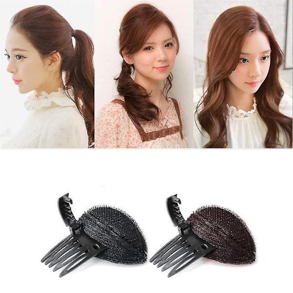 Perfekt Puff Hårhuvudkudde, Osynlig Fluffig Hår Pad Sponge Clip, Bun Bump It Up Volym Hårbas Set(3st Brun)