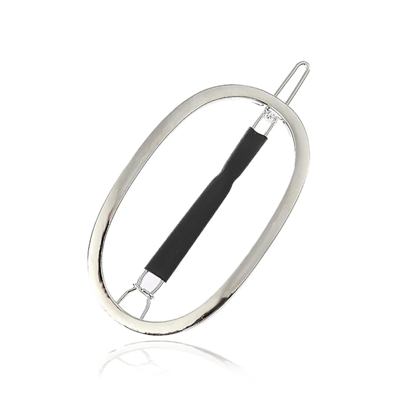 Set med 2 enkla hårklämmor för kvinnor, ny design halkfri gummiklämma guld och silver ihåliga geometriska metallhårklämmor (oval)