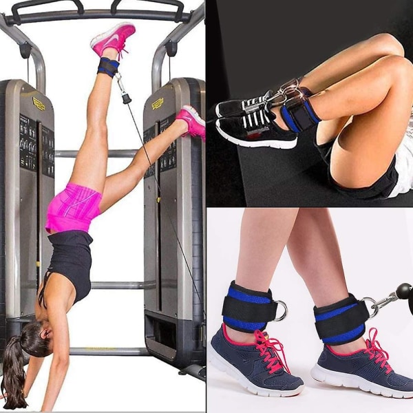 Ankelstropper til kabelmaskiner, fitness-polstret ankelmanchetter Fastgørelse af rem-træning til benene - Rustfrit stål dobbelt D-ring til kvinder og mænd,