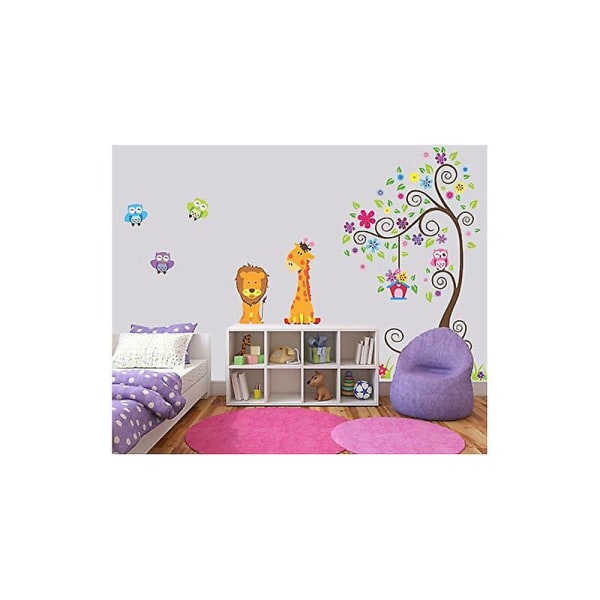 Väggklistermärken för barn, färgglada uggla Giraffe Lejonträd Unisex dekorationsdekaler för barnrum, lekrum, barnkammare