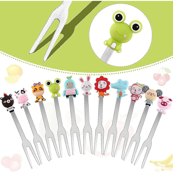12 stk Fruktpinner for Barn 2 Sett Fruktgaffel Barne Tannpirkere for Mat Rustfritt Stål Bento Pinner Søte Tegneserie Dyr Fruktgafler med Krukker