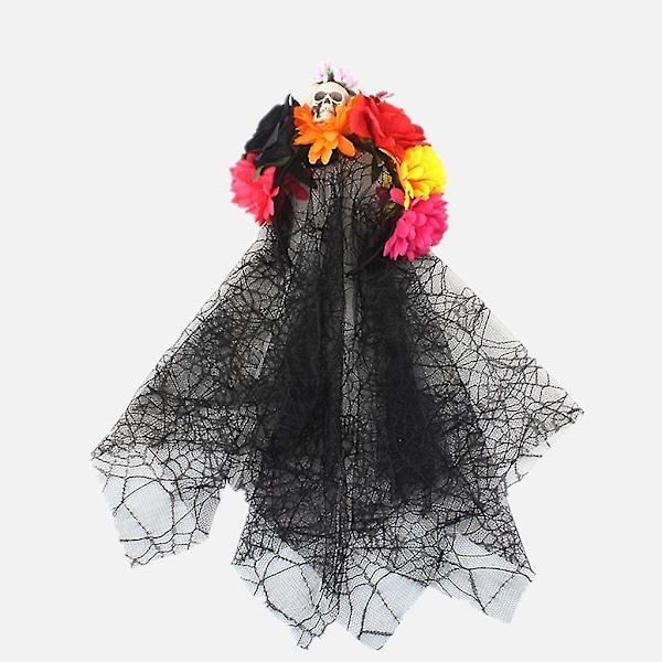 Sort Slør Blomsterkrans Gothic Day Of The Dead Pandebånd Halloween Tiaraer