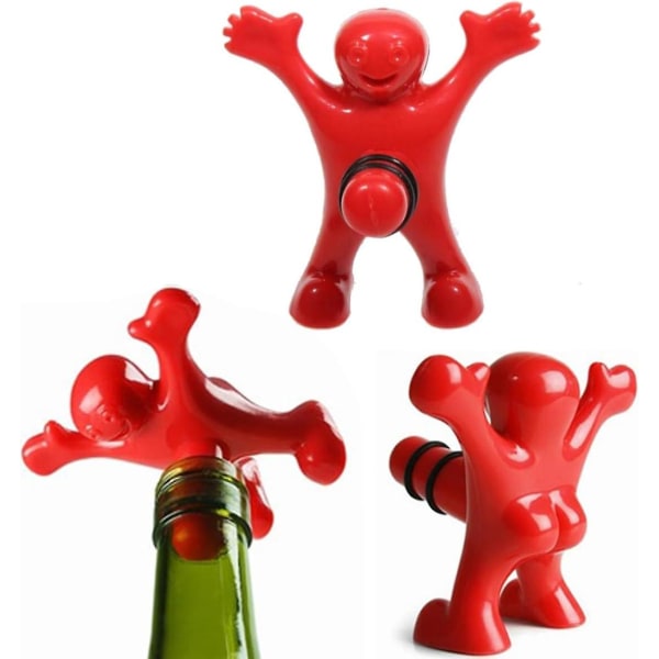 Happy Man flaskeåpner Vinflaskepropp - Vinflaskekorketrekker - Ølflaskeåpner - Gag-gave - 3-og-1