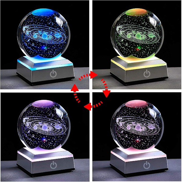 Vacker Present 3D Solsystem Planeter Modell Globus Med LED-Bas Hem Dekorativ Prydnad Astronomi Gåvor Julpresent (Silver Bas)