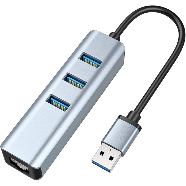 USB 3.0 - Ethernet -sovitin, 3-porttinen USB 3.0 -keskitin Rj45 10/100/1000 Gigabit Ethernet -sovittimella Tuki Windows 10, 8.1, mac OS, Surface Pro, linux, kromi