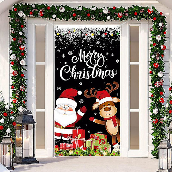Jultomte Dörröverdrag God Jul Dörrdekorationer Vintertomte Bakgrundsbana Banner För Framsida Dörr Veranda Jul